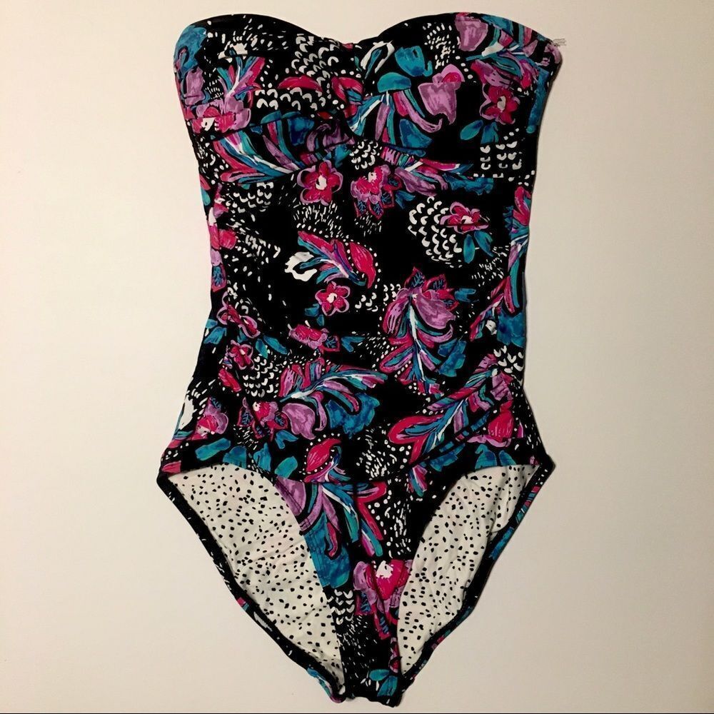 Anne Cole Floral One Piece Strapless Swimsuit Size 6